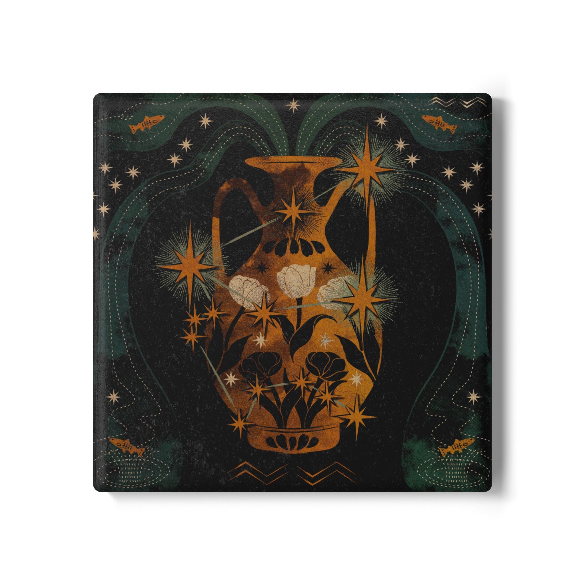 Ceramic Coaster, Aquarius Water Pitcher, Astrology Zodiac Home Decor