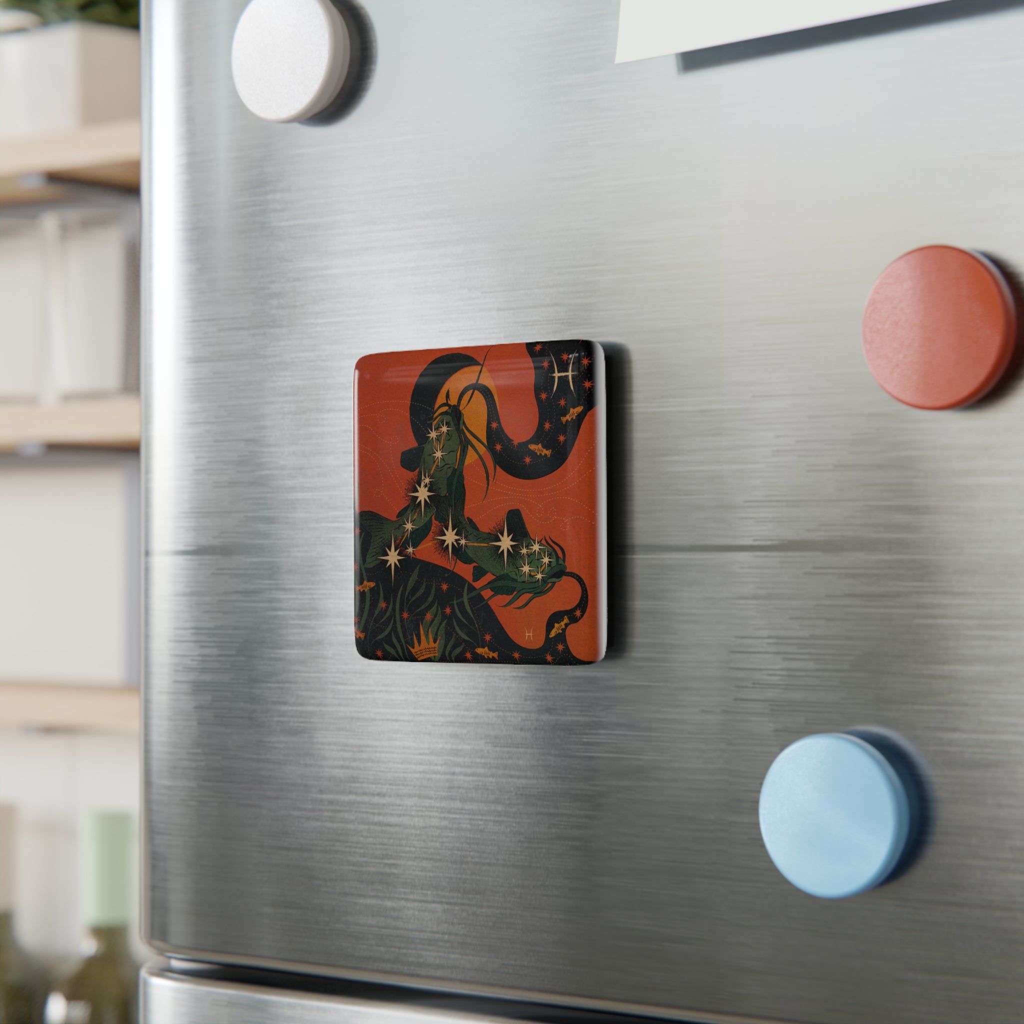 Porcelain Magnet, Pisces Constellation Astrology Horoscope Pisces Icon, Square, Fridge Magnet, Decorative Magnet, Astrology Gift, Horoscope